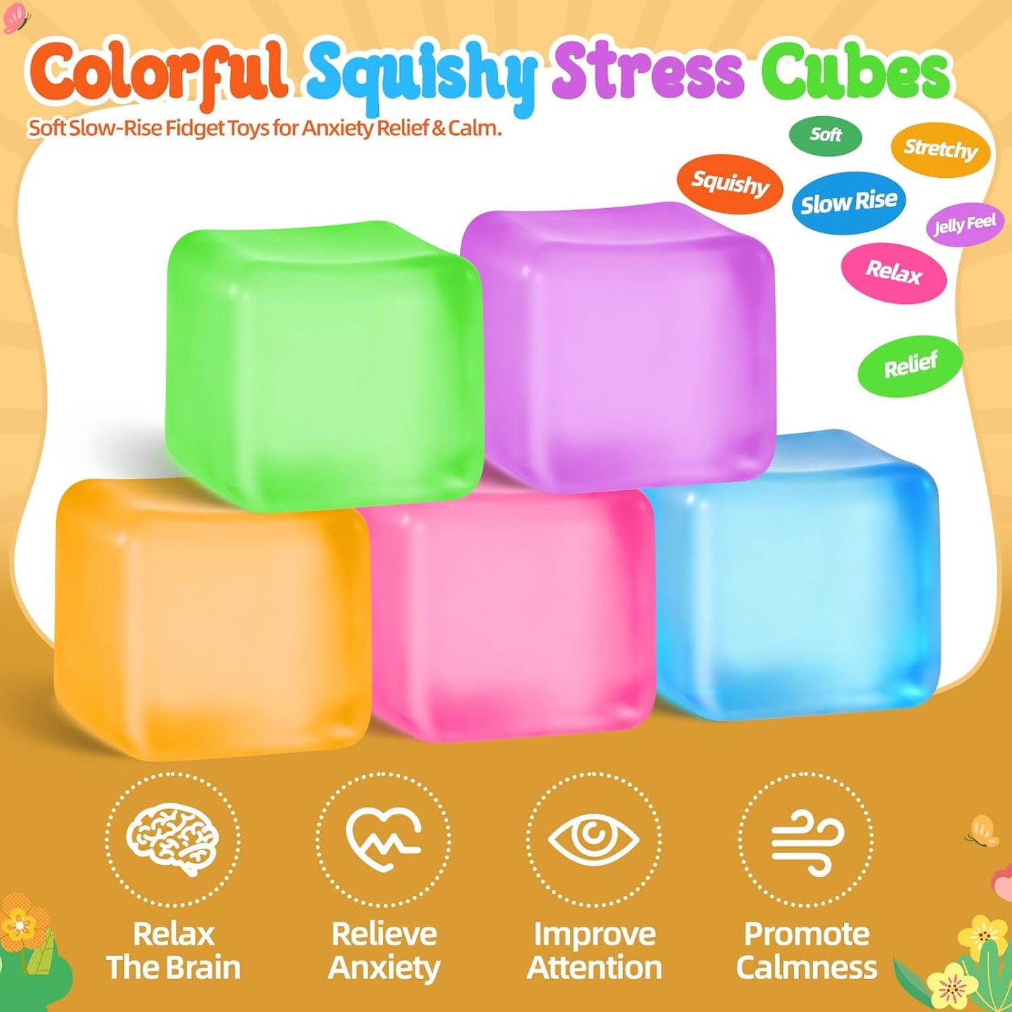 Squishy Cube for Kids & Adults, Ice Cube Squishy Slow Rising Squishy Fidget Toys, Squeeze Toys for Stress Relief, Classroom Prizes Party Favors Birthday Gifts(Pink)