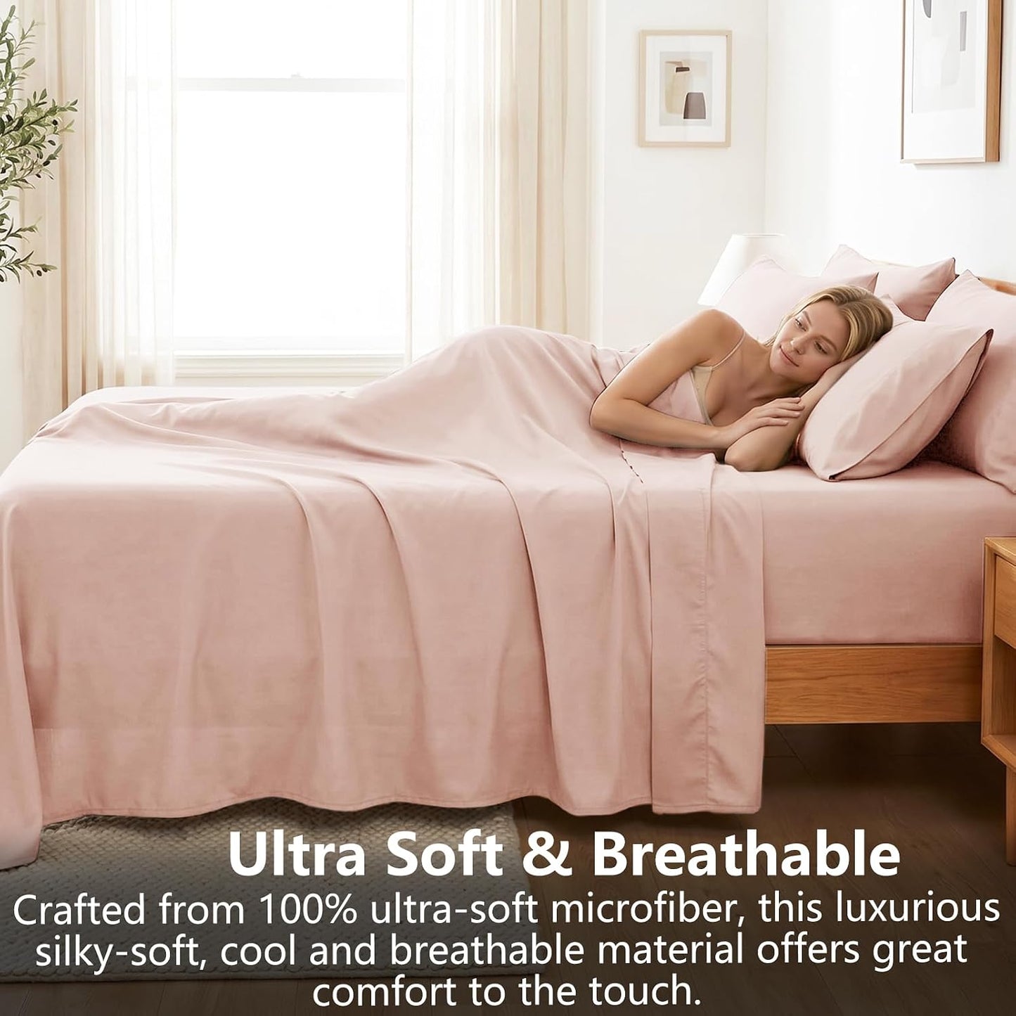 CozyLux Extra Deep Pocket Queen Sheet Set - 6 Piece Microfiber Queen Size Sheets, Fits Mattress up to 21", Oeko-TEX Certified, Breathable Bedroom Decor Bedding, Easy & Secure Fit, Dusty Blush