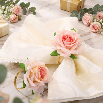 Honeydak 8 Set Mother's Day Napkin Ring Rose Flower Metal Napkin Ring Designed with Rose Serviette Buckle for Mother's Day Wedding Anniversary Party Dinner Table Decoration (Pink)