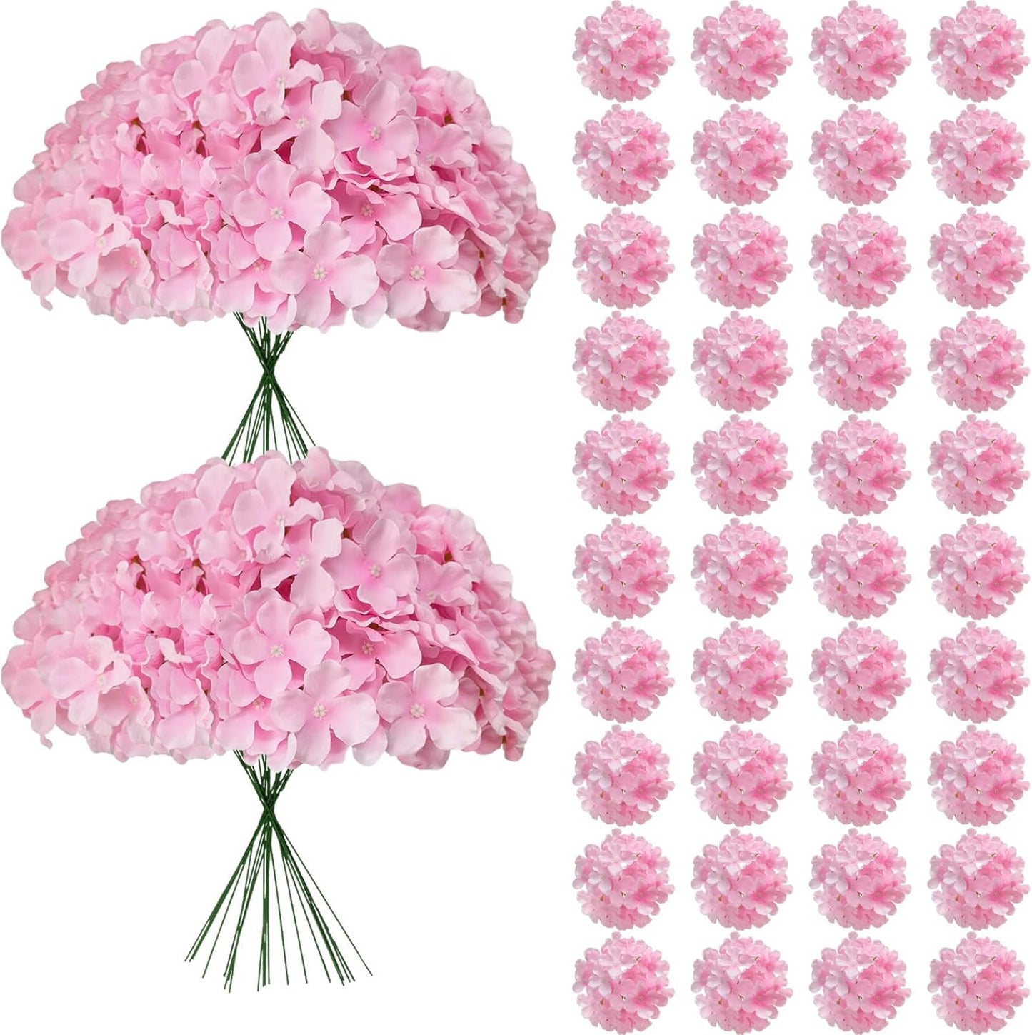 65Pcs Pink Hydrangea Artificial Flowers Bulk，Realistic Silk Fake Flowers with Stems，Faux Hydrangea Flowers for Wedding Home Decor Centerpieces Living Room Garden Party Baby Shower Decoration