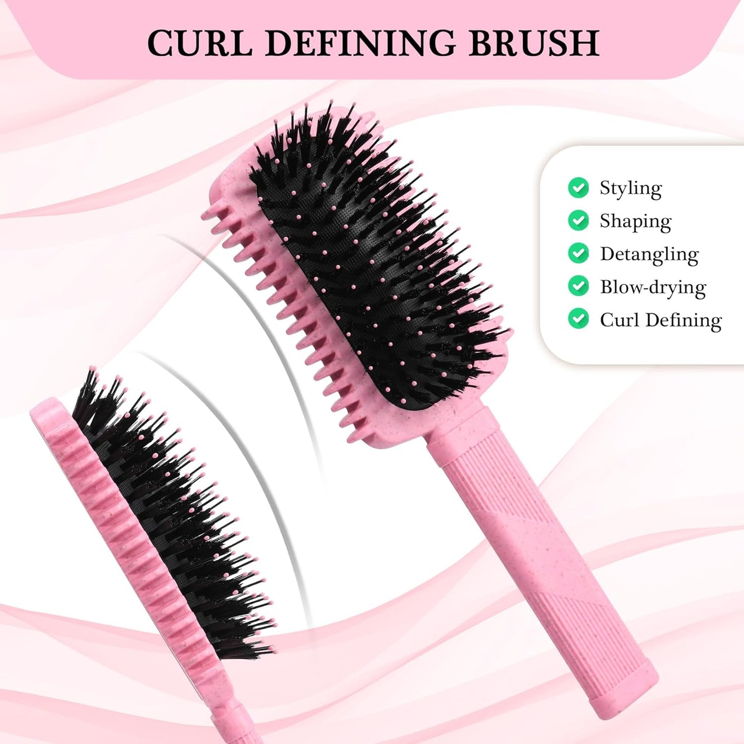 Auhrjomra Curl Defining Brush Pink, Volume Curly Hair Brush for Effortlessly Detangling Shaping and Styling Women's Curls, Waves & Coils, Curly Hair Products, Reduce Frizz