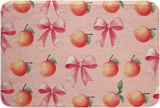 jejeloiu Pink Bow Kids Bathroom Rugs,Boys Girls 20"x32",Large Peach Bath Mats,Cute Coquette Bow Knot Soft Bathroom Accessories,Sweet Peach Floor Doormats Fruit Gift Non-Slip,Pink Orange