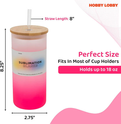 Frosted Glass Tumbler (18 Oz, Pink) - Insulated & Lightweight Glass Cup w/Bamboo Lid, Straw - Perfect for Custom Gifts