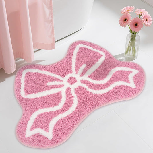 Bathroom Rugs - Pink Bow Bath Rug, Machine Washable Bath Mat, Decorative Pink Carpet for Girls Bedroom, Bathroom & Kids Room (2'1"×1‘4“)