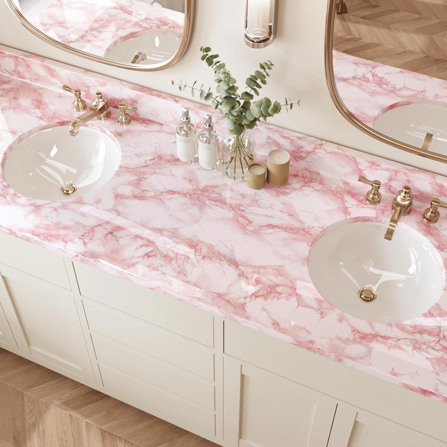 VEELIKE Pink Marble Contact Paper Wallpaper Stick and Peel 15.74 x118.11inches Self Adhesive Removable Waterproof Wall Covering for Table Countertop Cabinet Drawer