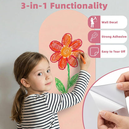 Magnetic Chalkboard Wall Decal, 40x18 Inch Arch, Removable Black Peach & Pink Sticker with 6 Dust-Free Chalks, Peel and Stick Board for Kids Playroom Office