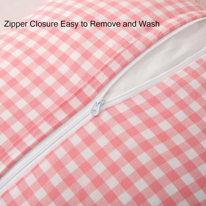 Silnuo Pink Plaid Ruffle Throw Pillow Covers Set of 2,Shabby Washed Cotton Checkered Gingham Pillow Shams Decorative Pillowcases for Sofa,Couch,Liviing Room