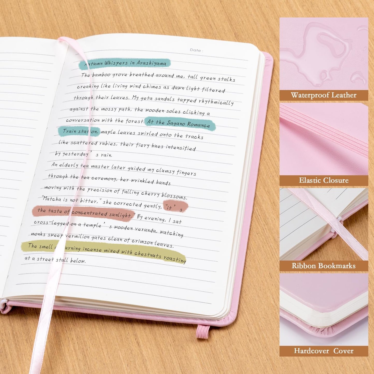 deli A5 Lined Journal Notebook, 160 Pages Hardcover Writing Notebook, 5.5"x8.2" College Ruled Notebook for Office, School, Work Notes (Pink)