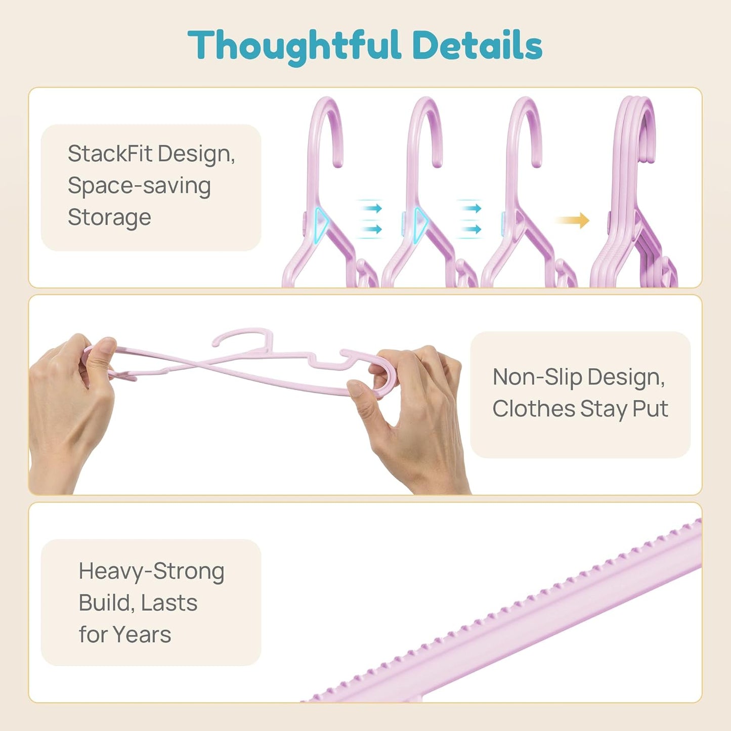Vtopmart 60 Pack Kids Hangers, 11 inches Baby Clothes Hangers for Closet, StackFit Interlocking Toddler Hanger for Pants, Dress, Skirt, Space-Saving Children Hangers with Non-Slip Shoulder Grooves