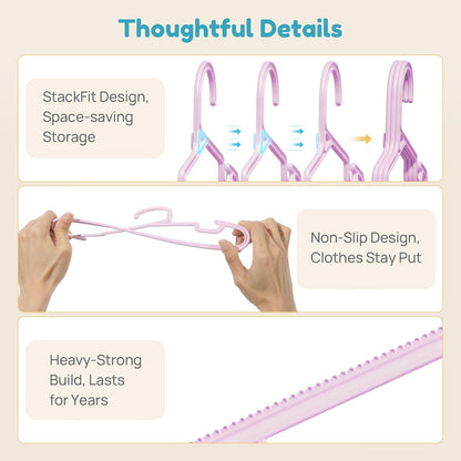 Vtopmart 60 Pack Kids Hangers, 11 inches Baby Clothes Hangers for Closet, StackFit Interlocking Toddler Hanger for Pants, Dress, Skirt, Space-Saving Children Hangers with Non-Slip Shoulder Grooves