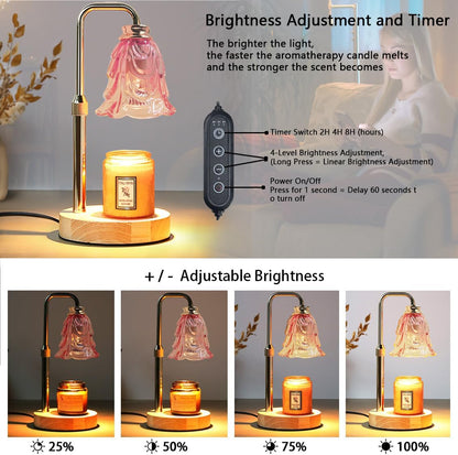 Candle Warmer Lamp with Timer Dimmer Adjustable Height for New Home House Bedroom Decor,Wax Melt Warmer with 2 Bulbs for Jar Candles, Gifts for Mom Women Friend Sister Mothers Day Birthday | Pink