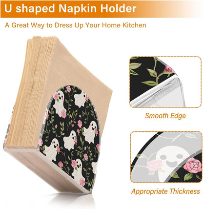 Ghost Pink Rose Pattern Napkin Holder for Table Kitchen Decor Acrylic Paper Napkin Holders for Tissue Dining Room Indoor Outdoor Party Holiday Accessories