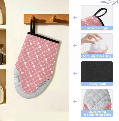 Oven Mitt 2 Pack Set Light Pink Art Kitchen Mitts Gloves for for Cooking Baking Grilling