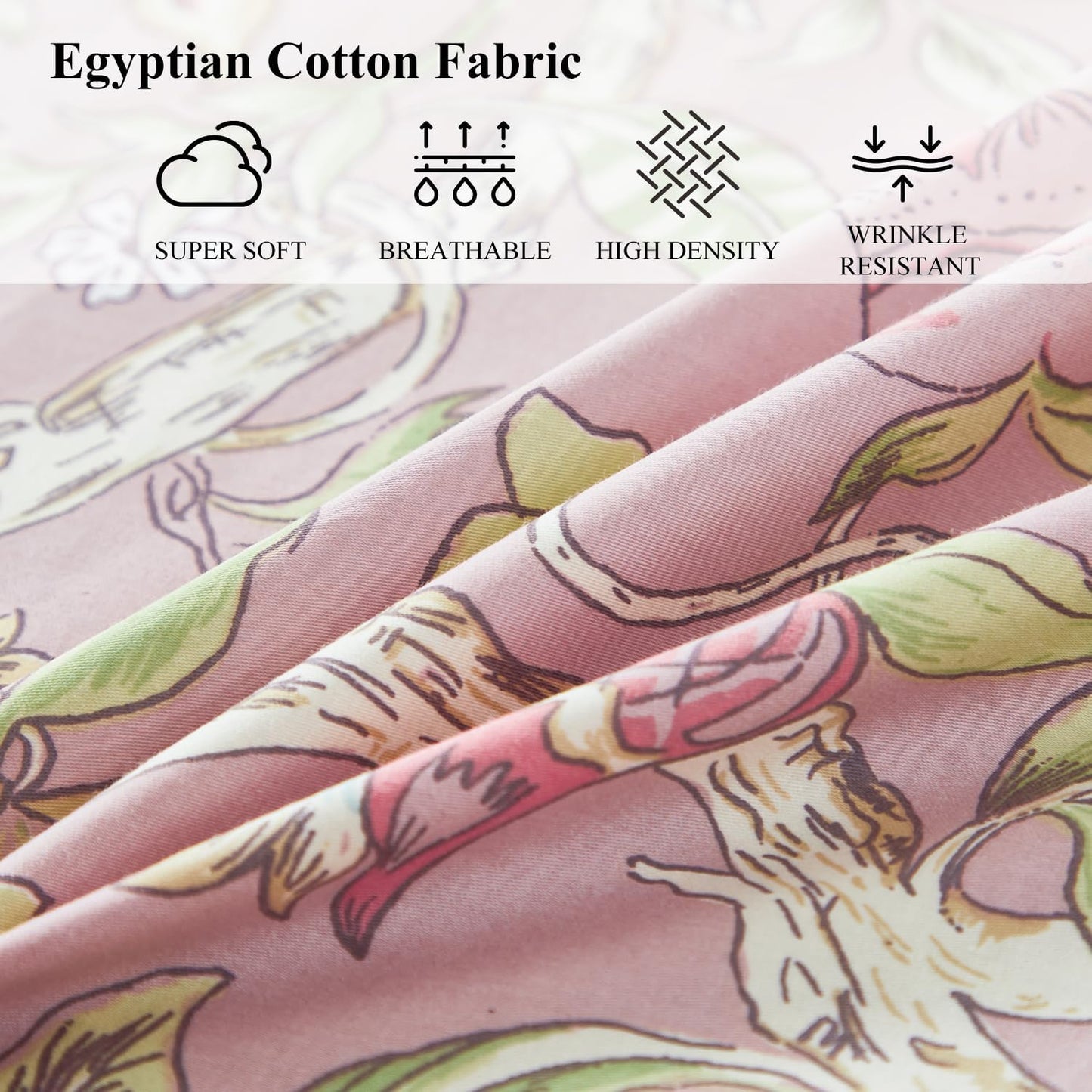 WINLIFE 100% Cotton Pillow Cases Set of 2 Blush Pink Floral Printed Pillowcase Envelope Closure Pillow Cover, Soft & Breathable (Standard, 20'' x 26'')