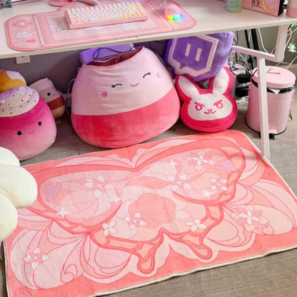 BelugaDesign Butterfly Rug | Cute Kawaii Flower Geometric Art Aesthetic Animal Pink Pastel Bedroom Bathroom Mat | Machine Washable Rectangle Area Carpet for Women (Peach, 47x28)