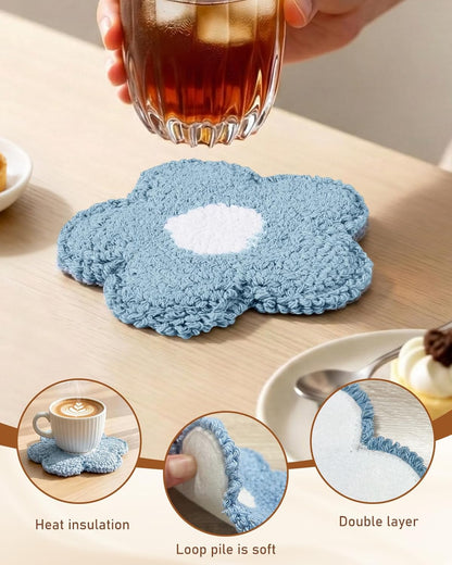 Flower Coasters Set of 2 - Tufted Absorbent Coasters for Drinks, Cute Flower Gift for Desk, Table, Office, Housewarming, Birthday, 2PC Decorative Cup Mats