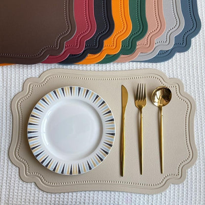 Leather Washable Placemats, Beige Thick Faux Leather Heat Resistant Rectangle Shape Table Mats,Waterproof Non-Slip Easy to Clean Place mat for Kitchen Coffee Dining Room Table Set of 6