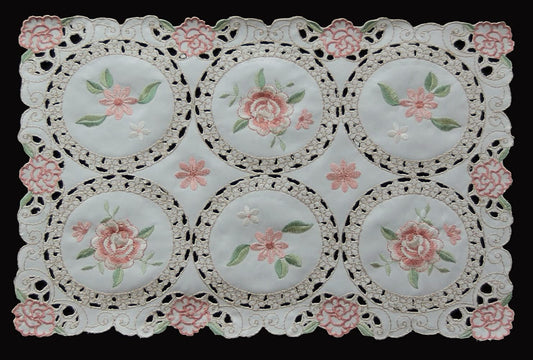 Creative Linens 4PCS Embroidered Pink Rose Daisy Floral Pastel Placemats 11x17 Ivory, Set of 4 Pieces