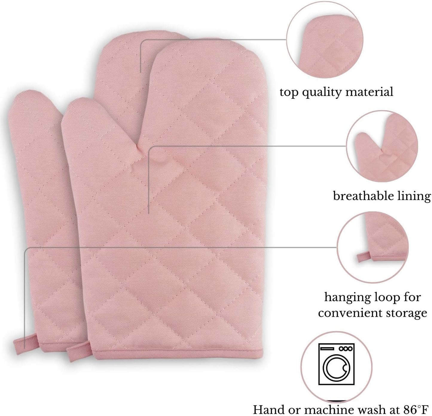 Thermo Heat-Resistant Oven Mitts (2 Pieces) - Superior Protection, Stylish Design | 482°F Heat Resistance, Non-Flammable Fabric-Versatile, (Pink)