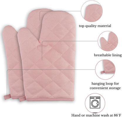 Thermo Heat-Resistant Oven Mitts (2 Pieces) - Superior Protection, Stylish Design | 482°F Heat Resistance, Non-Flammable Fabric-Versatile, (Pink)