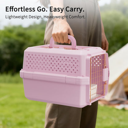 RIZZARI Small Hard Sided Pet Carrier, Ventilated Plastic Travel Crate with Metal Door and Top Handle for Small Dogs and Cats, Pink Small, Ideal for Car Travel Vet Visits and Daily Use