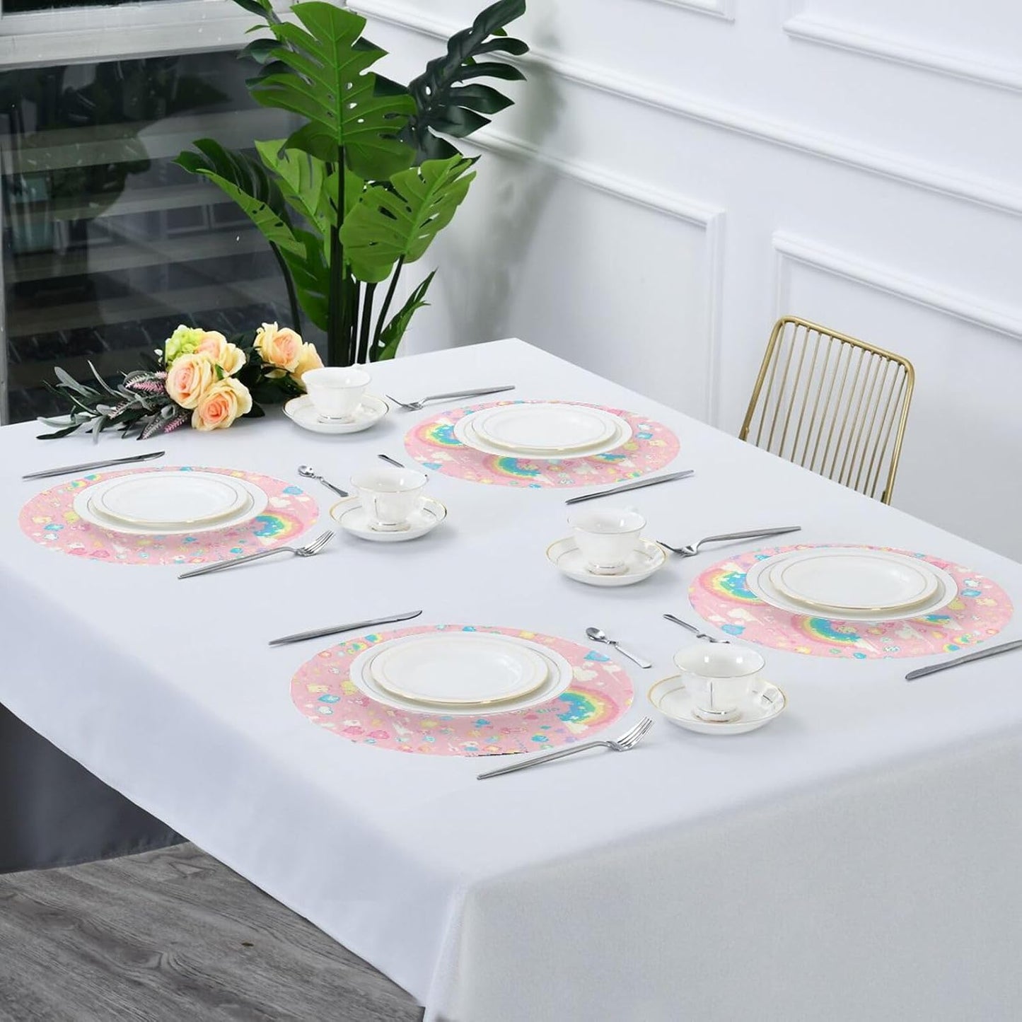 Pixal Peach Pattern Rainbow placemats round washable reusable chalkboard placemats rustic individuales para 15.4x15.4in set of 6