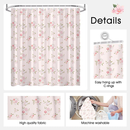 Mocsicka Pink Flower Shower Curtain Girly Shower Curtains for Bathroom Pastel Pink Curtain for Bathtub Gift for Girl (Pink, 71x71inch)