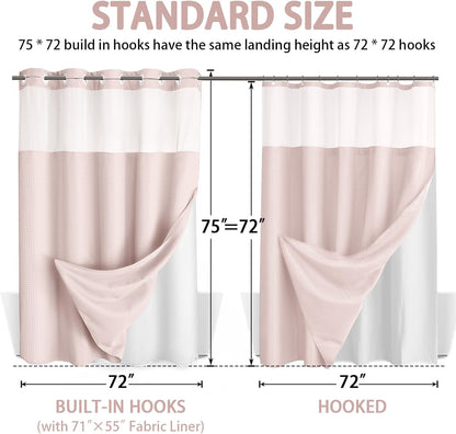 No Hook Shower Curtain and Liner Set,Blush Pink Hotel Waffle Shower Curtain with Liner 75" L x 72" W