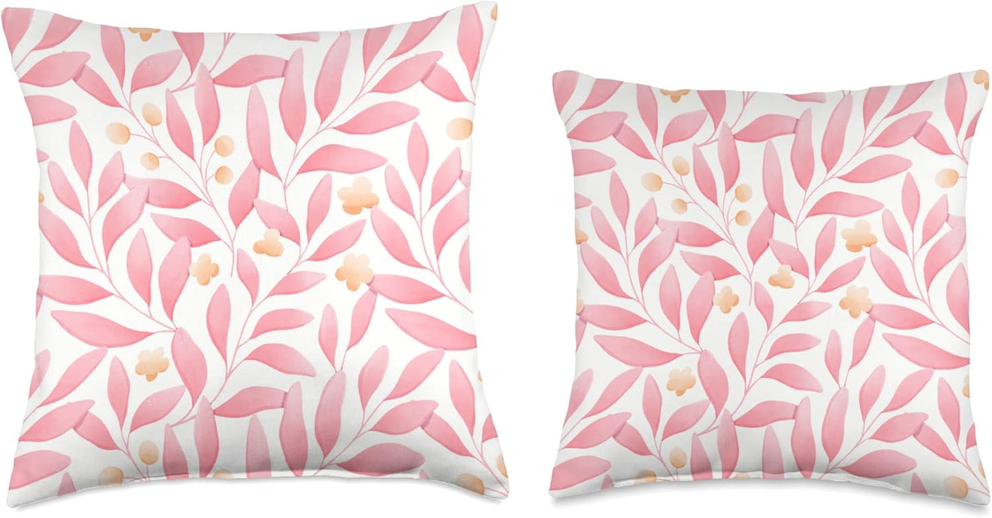 Pink Peach Colors Floral Foliage Spring Summer Pattern Throw Pillow
