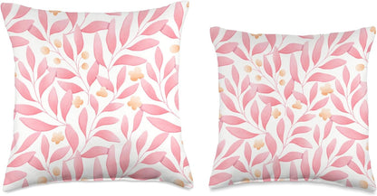 Pink Peach Colors Floral Foliage Spring Summer Pattern Throw Pillow