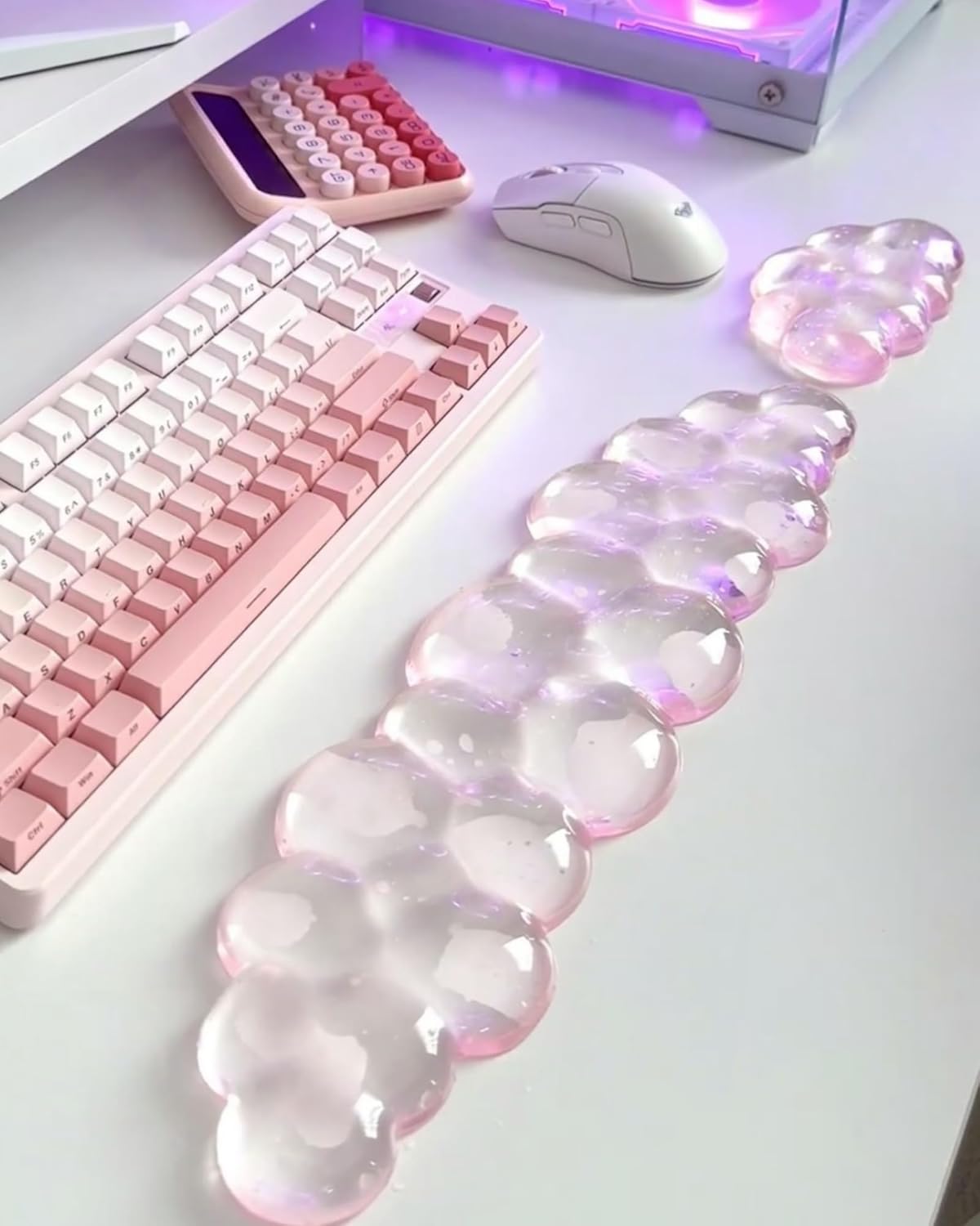 Mouse Pad with Wrist Rest, Soft Cloud Gel Keyboard Mouse Pad Set with Hand Wrist Support, Cute Non Slip Office Desk Accessories for Comfort/Pain Relief/PC Gaming/Computer/Laptop, (Pink Cloud)