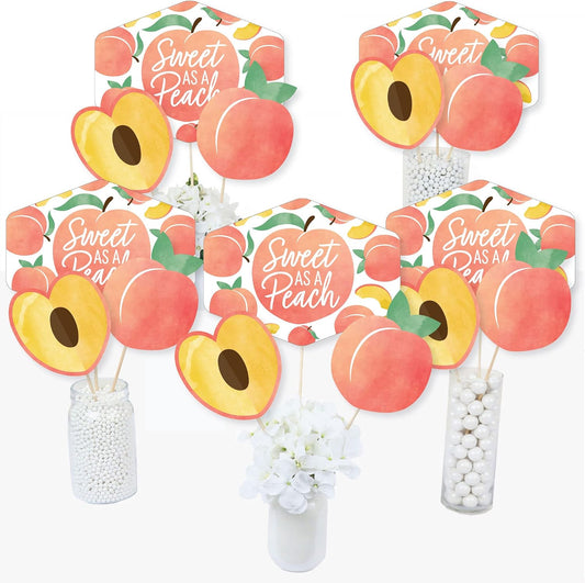 Big Dot of Happiness Sweet as a Peach - Fruit Themed Baby Shower or Birthday Party Centerpiece Sticks - Table Toppers - Set of 15