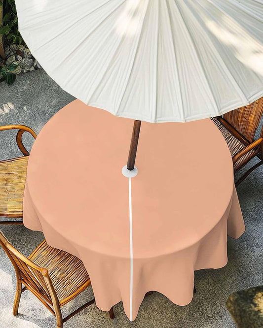 Peach Pink Watercolor Outdoor Round Tablecloth with Umbrella Hole and Zipper,60 inch,Solid Color Waterproof Tablecloth Zippered Tabletop Collection for Picnic Patio Garden