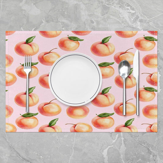 Peach Placemats Set of 4 for Kids Boys Girls Cute Fruit Placemat for Kitchen Dining Table Decor Indoor Outdoor 18"x12" Kawaii Fresh Peaches Table Placemats Decor Soft Lightweight Fruit