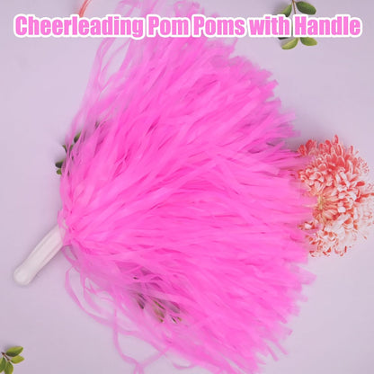 2 Pcs Cheerleading Pom Poms with Handle for Girl Team Spirit Sports Games Dance Outfit (Pink Matte)