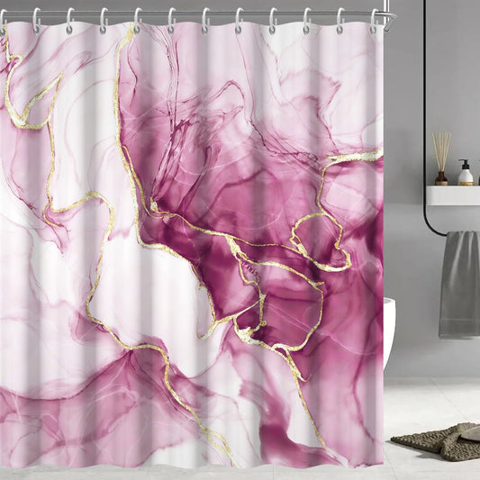 Pink Shower Curtain, Ombre Pink Marble Shower Curtain Set Modern Aesthetic Ink Texture Waterproof Bathroom Curtain with Hooks, 72x72 Inch