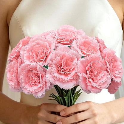 24 Pcs Pink Carnations Artificial Flowers, 11.4 Inch Faux Silk Carnations with Stems for Wedding Bouquets, Home Decor, Table Centerpieces
