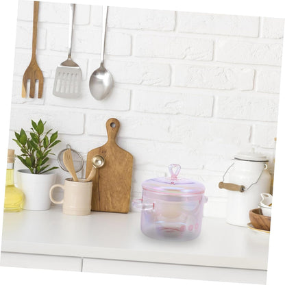 Pink Glass Saucepan with Cover,50oz/ 1500ml Double-handle Stew Pot with Lid Heat-resistant Glass Soup Pot for Home Cooking