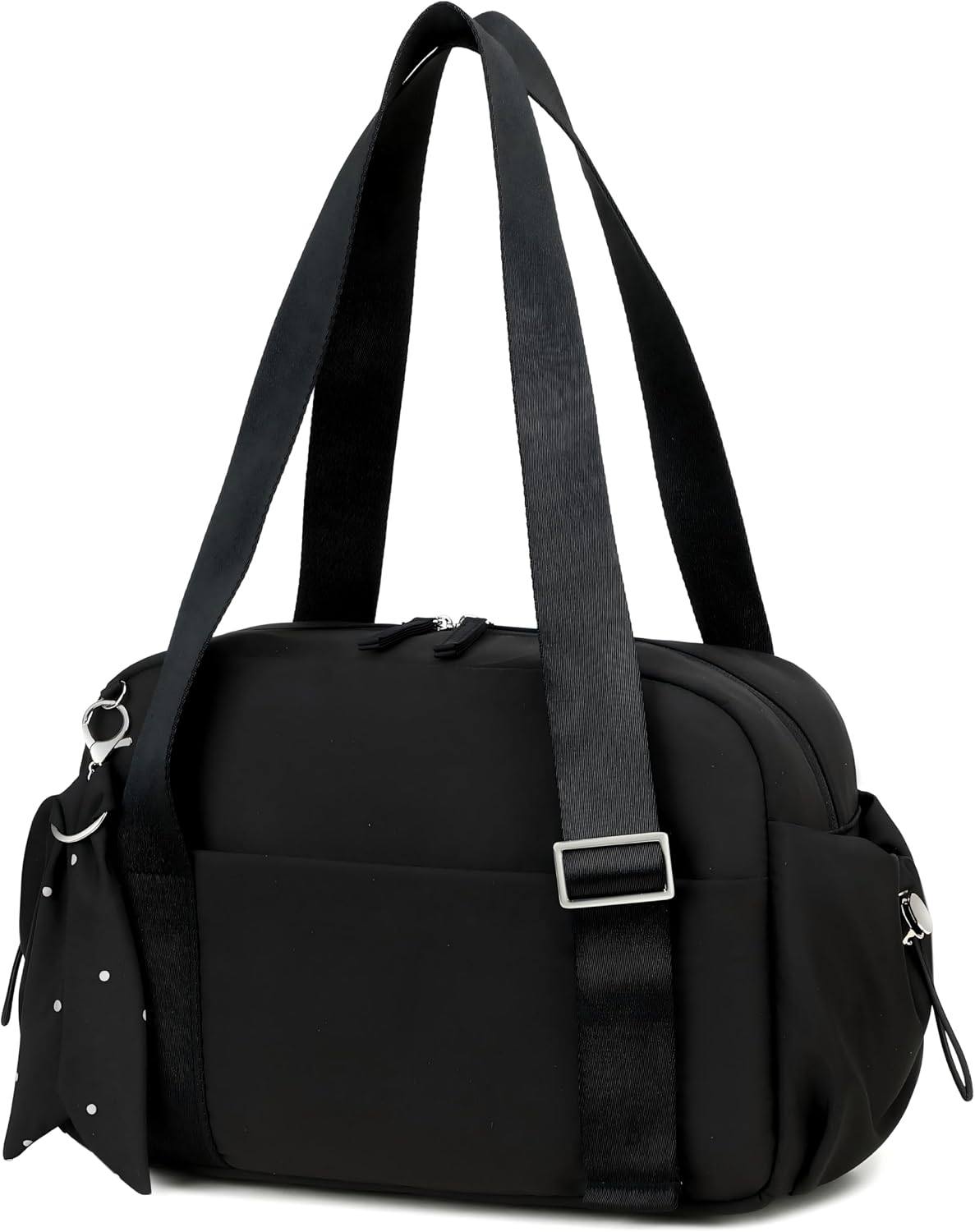 LOIDOU Small Gym Bag for Women, Mini Sports Duffel Bag with Wet Compartment, Pink Bow Pattern, Cute Workout Yoga Dance Tote (Black)