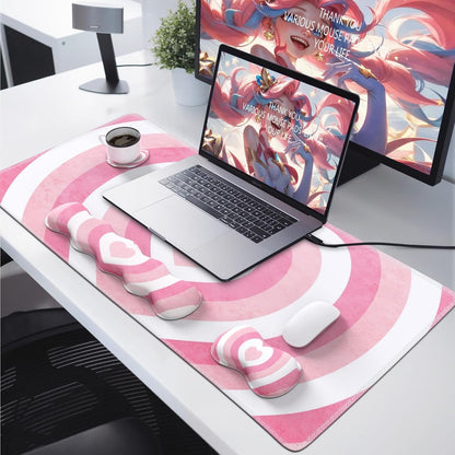 iLeadon Keyboard Mouse Pad Set, Large Gaming Mouse Pad + Keyboard Wrist Rest + Mouse Pad with Wrist Support + Coaster, Easy Typing Pain Relief, Desk Mat Set, Valentines Day present for Her, Pink Heart