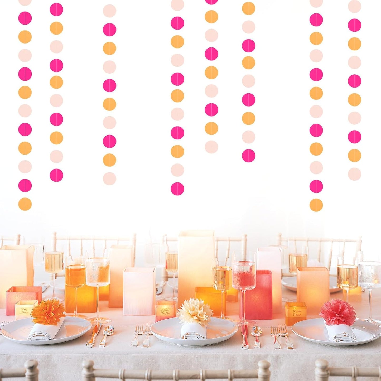 Hot-Pink Burnt-Orange Fall Party-Decorations Garland - 64Ft Birthday Baby Shower Paper Streamers Banner,Sunset Autumn Thanksgiving Bridal Wedding Graduation Backdrop Decor Ouruola