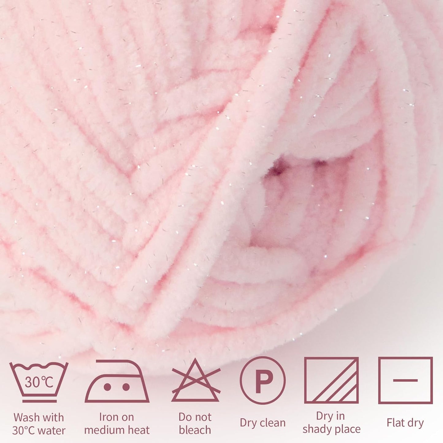 Franel Sparkle Chenille Yarn for Crocheting, #6 Super Bulky Sparkly Velvet Yarn, Starry Shimmer Soft Plush Yarn for Amigurumi, Baby Blankets & DIY Crafts, 100g/74Yds Each Skein (Light Pink, 3 Pack)