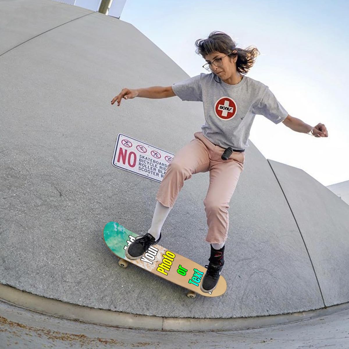 Personalized Skateboard Grip Tape with Photo, Custom Name Image Logo Waterproof Skateboard Stickers Non-Slip 9x33 Inch Customized Gifts for Men Women, HotPink
