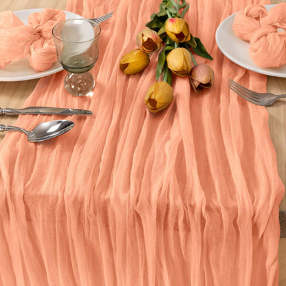MLMC 3 Pack Peach Cheesecloth Table Runner 10ft Summer Rustic Gauze Cheese Cloth Table Runner 35x120 Inches for Wedding Bridal Baby Shower Party Decor