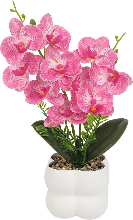 Pink Artificial Orchids Flowers in Pot 14" Tall Realistic Faux Phalaenopsis Arrangement 3D Printed Washable Fake Orchids Flowers with Vase for Home Wedding Table Centerpiece Bathroom Office Decor