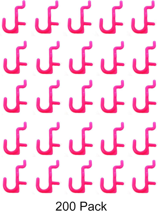 JSP Manufacturing Pegboard Hooks Non-Locking Plastic J Style Hook | Garage Tool Storage Craft Hooks Pegboard Accessories (200, Pink)