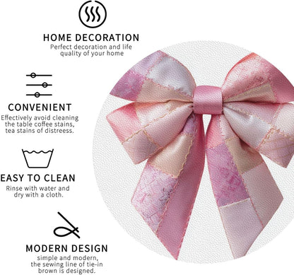 Light Pink Bow Balloon Patchwork Embroidery Drinks Coasters Set of 4 Leather Drink Coasters for Tabletop Protection Heat Resistant Bar Cup Mat Pad