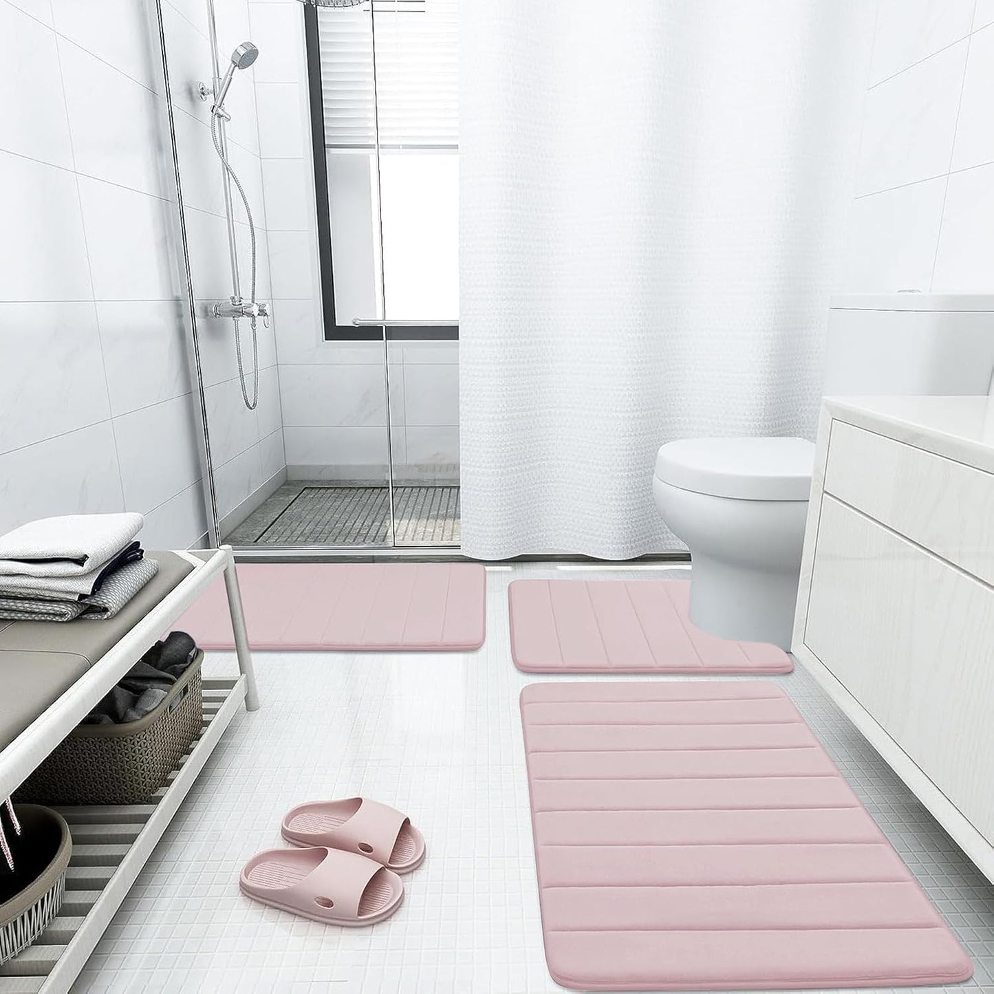 Buganda Memory Foam Bath Mat, 24" x 16", Ultra Soft and Non-Slip Bathroom Rugs, Water Absorbent and Machine Washable Bath Rug for Bathroom, Shower, and Tub, Peach