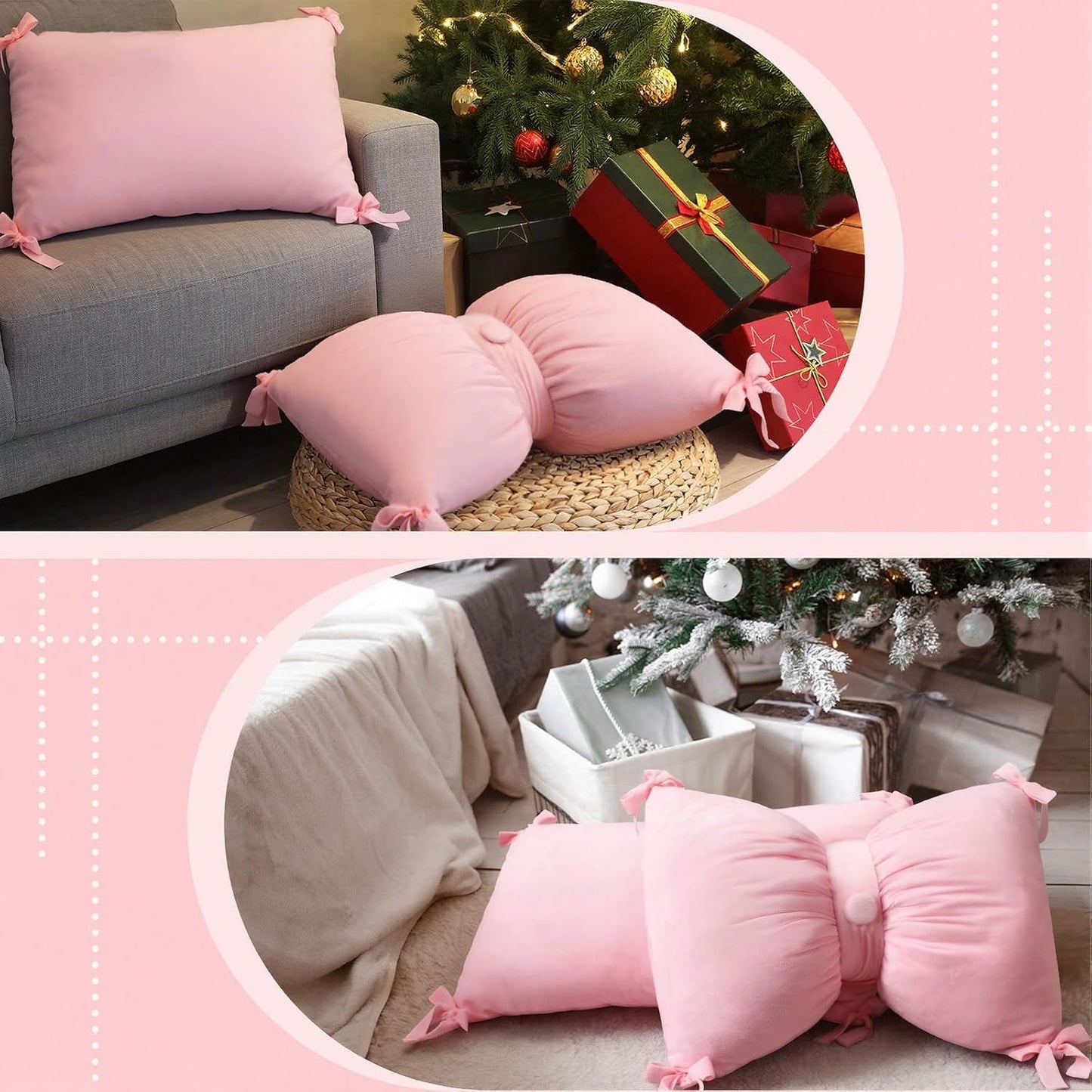 Newwiee 2 Pcs Valentines Pink Velvet Bow Pillow Covers 14 x 20 Inch Pink Throw Pillow Cover Soft Velvet Cushion Cases Aesthetic Cushion Cases for Women Room Bed Sofa Couch Valentines Decor