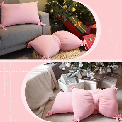 Newwiee 2 Pcs Valentines Pink Velvet Bow Pillow Covers 14 x 20 Inch Pink Throw Pillow Cover Soft Velvet Cushion Cases Aesthetic Cushion Cases for Women Room Bed Sofa Couch Valentines Decor